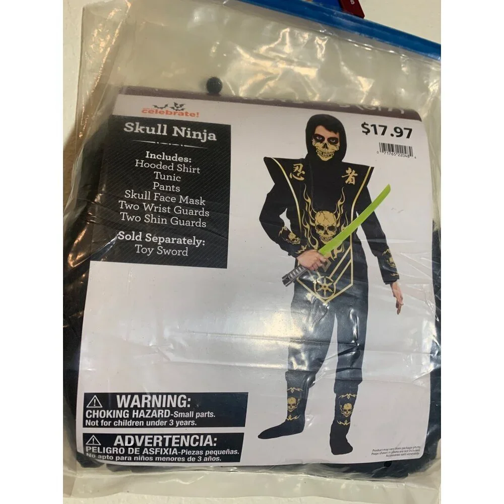 NWT Skull Ninja Halloween Costume Black Gold Kids Small 6/7